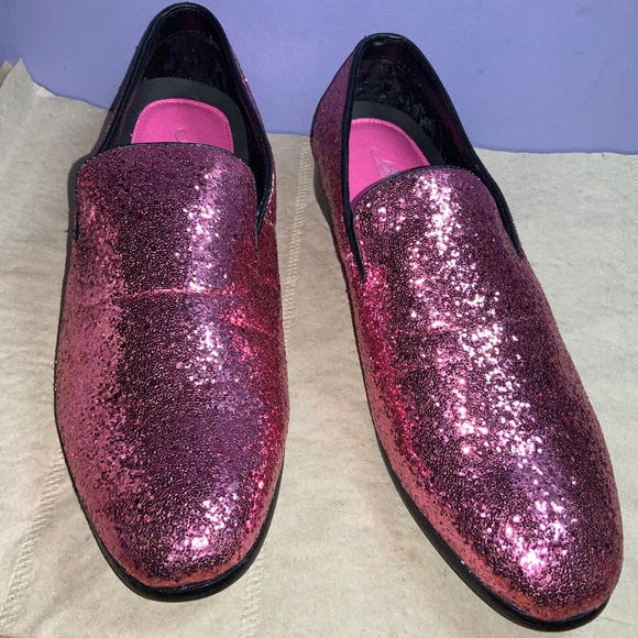 Amali Barnes metallic sparkle glitter pink slip on loafers Sz 9.5 - Picture 1 of 7